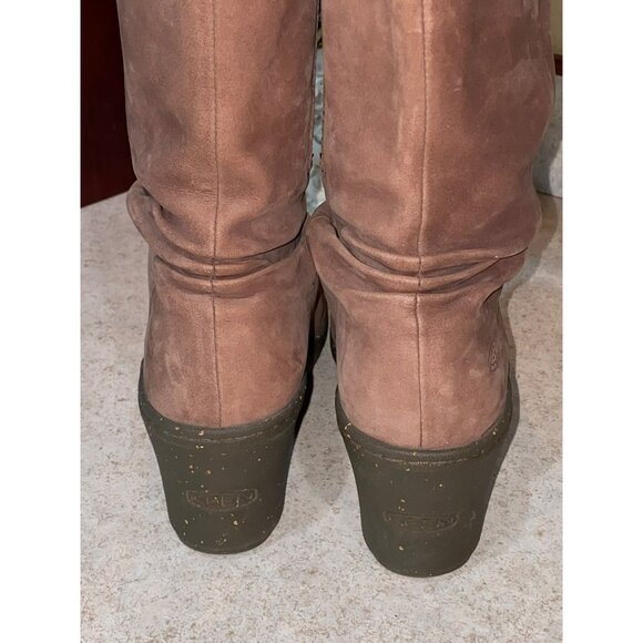 Keen Akita Wedge Slouchy Boots Mid Calf Pull On Mauve Leather Women's 6.5 - Picture 5 of 8
